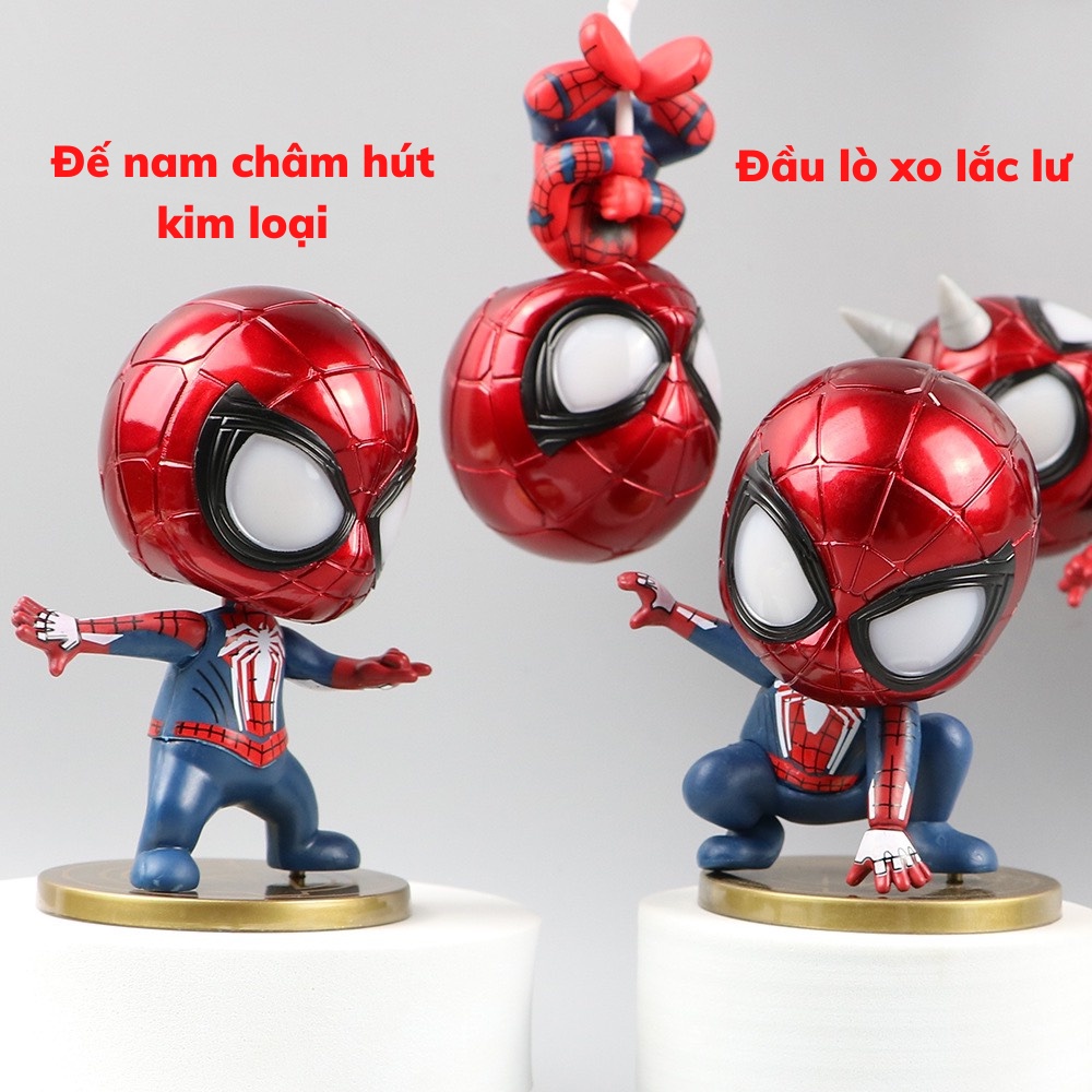 Set 5 Mô Hình Người Nhện Spider Man Bằng Nhựa , Đầu lò xo, Hút nam châm