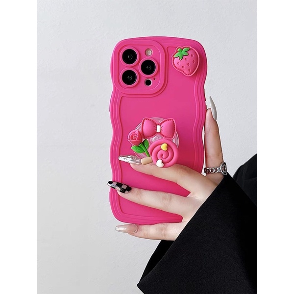 Ốp lưng ip pro camera gợn sóng hồng neon kèm pop 4 hoạ tiết hồng neon dành cho ip