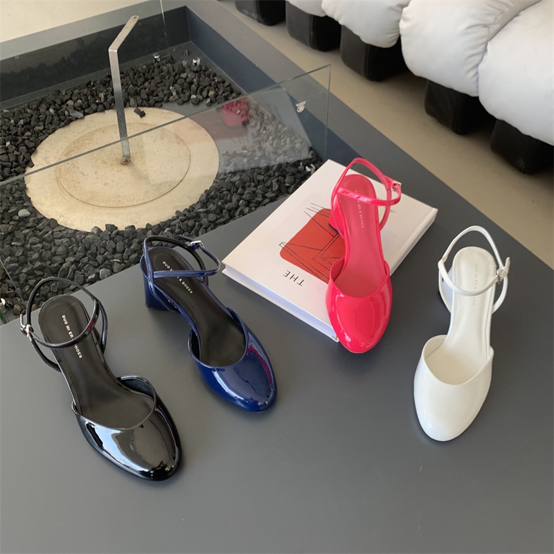 Sk Giày Cao Gót Mũi Tròn Bằng Da Bóng Phong Cách Hàn Quốc Thời Trang Mùa Xuân Dành Cho Nữ Có Khóa Cài Mắt Cá Chân Cao Cấp Tất Cả