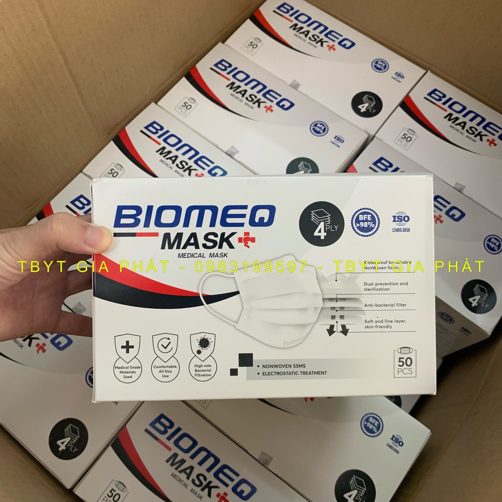 KHẨU TRANG Y TẾ KHÁNG KHUẨN 4 LỚP BIOMEQ MASK+ MÀU TRẮNG XANH XÁM