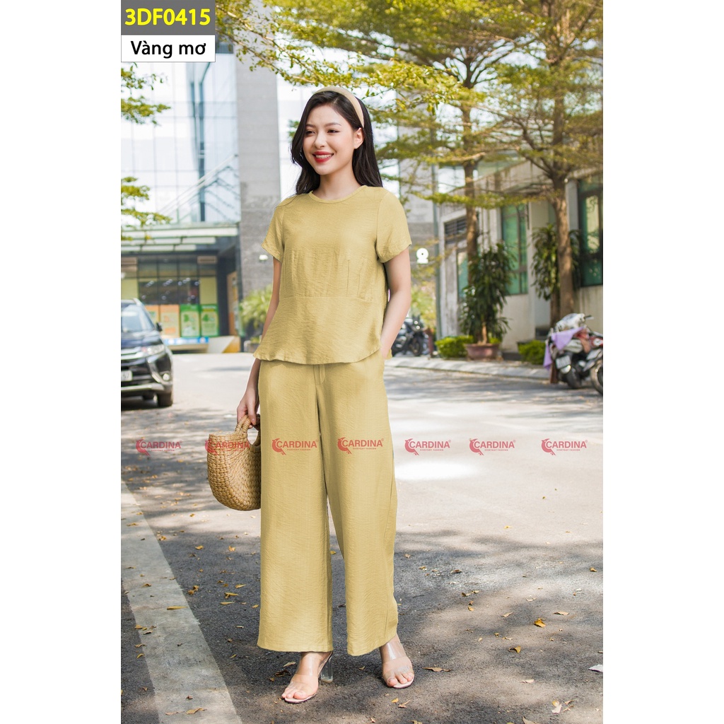 Đồ Bộ Nữ 𝐂𝐀𝐑𝐃𝐈𝐍𝐀 Chất Đũi BamBoo Xước Cao Cấp Áo Cộc Tay dáng áo peplum Quần Dài Màu Sắc Trẻ Trung Tươi Mới
