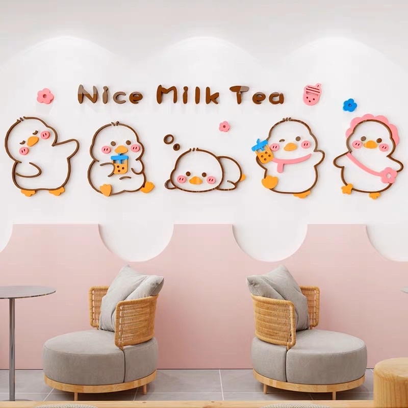 Tranh dán tường mica dán nổi gấu hello trang trí cửa phòng, cửa ra vào quán cafe, trà sữa, shop thời trang, spa