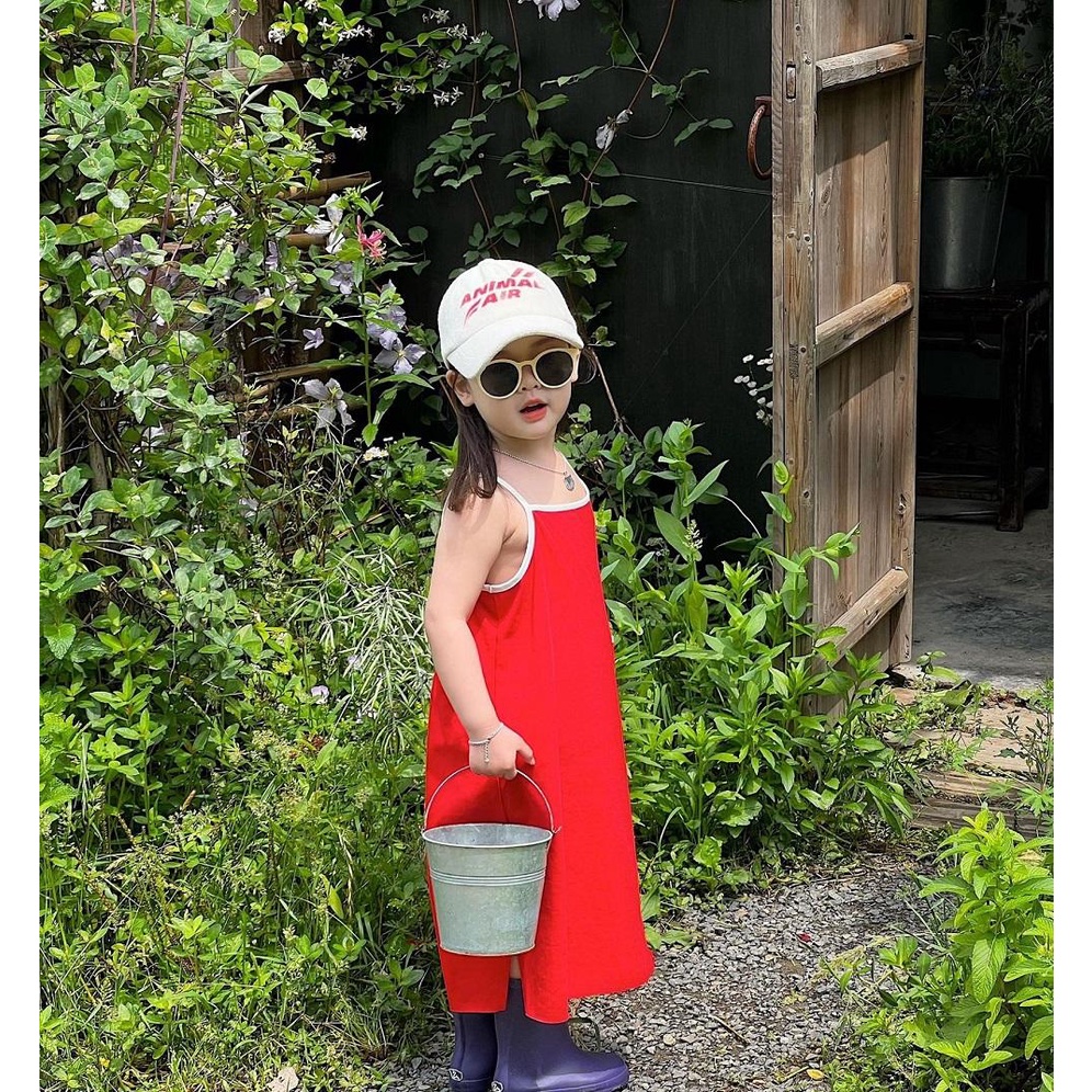 Váy hai dây bé gái màu sắc basic V126 sz 80-130, váy 2 dây cotton suông dài, thời trang đi biển siêu xinh cho bé hè 2023