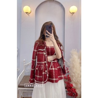 Set dạ kẻ cv voan