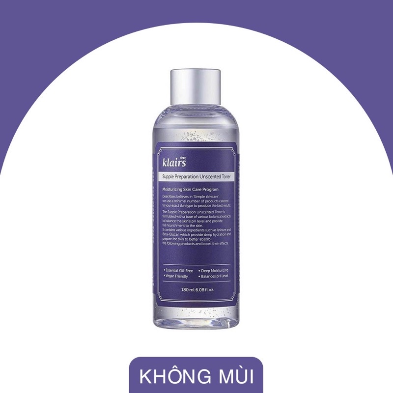 Nước Hoa Hồng Không Mùi Toner Dear Klairs Dưỡng Ẩm Da 180ml