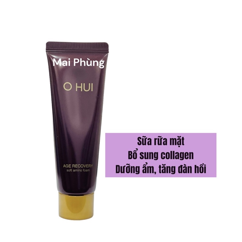 Tuýp sữa rửa mặt Ohui tím Age Recovery bổ sung collagen, tăng đàn hồi dưỡng ẩm da