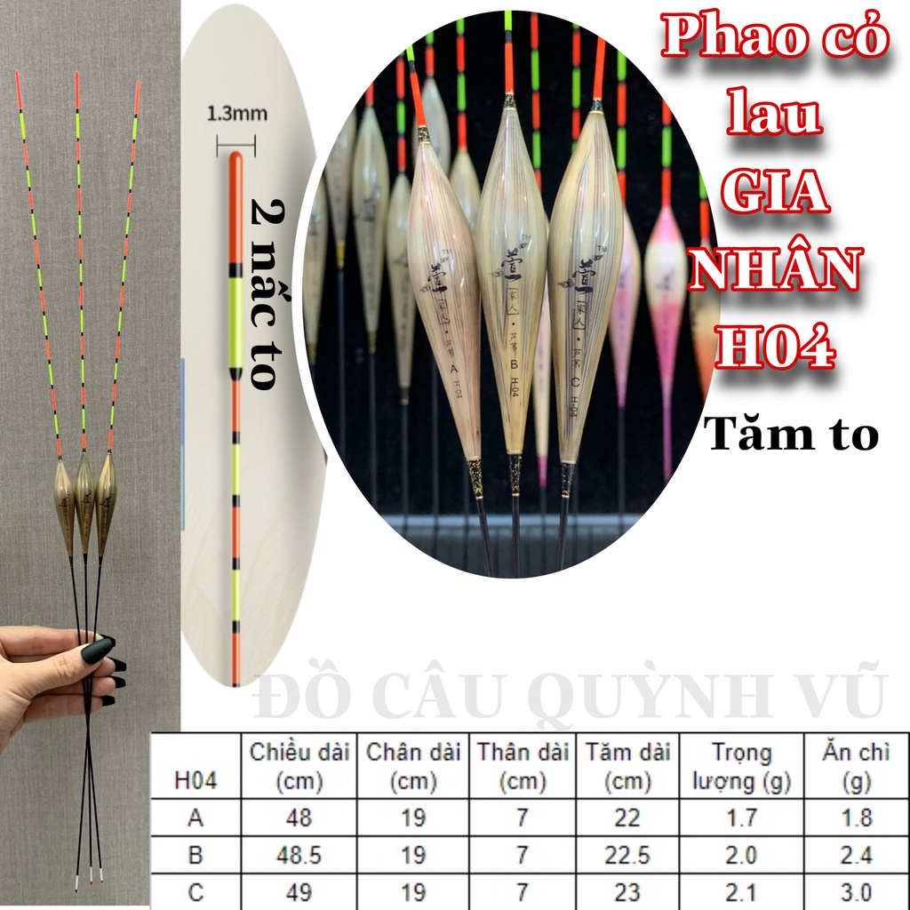 Phao cỏ câu cá tăm to Gia Nhân H02.H03.H04 câu cá chép, câu cá tự nhiên, dịch vụ, phao câu đài
