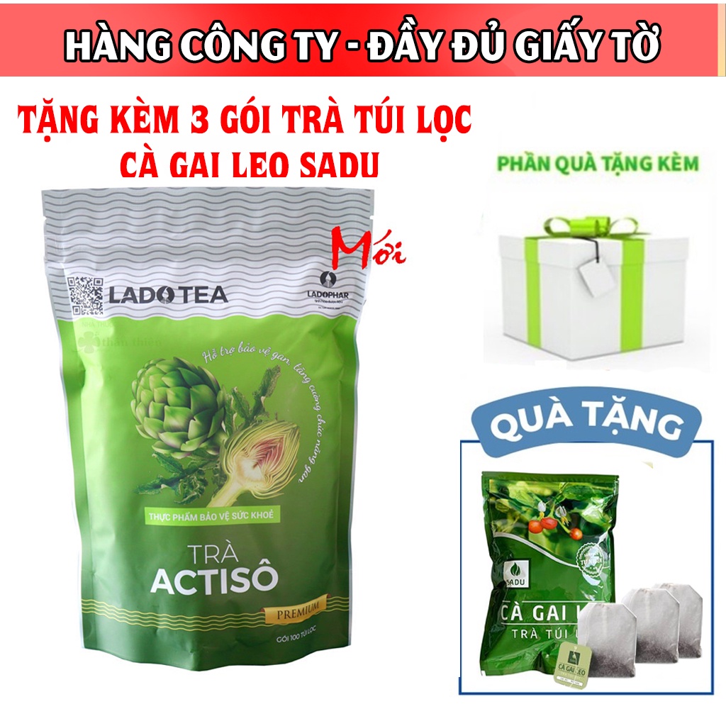 Trà atiso túi lọc, trà atiso Đà Lạt Ladophar hỗ trợ giải độc gan (bịch 100 gói), chiết xuất từ lá và cao atisô Lâm Đồng