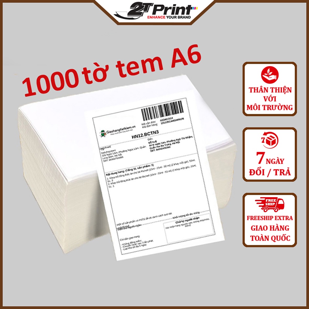 Giấy in nhiệt A6 / 100x150mm - Tệp 1000 tem, in bill TMĐT, hóa đơn bán hàng, sắc nét, không phai màu, có sẵn keo tự dính