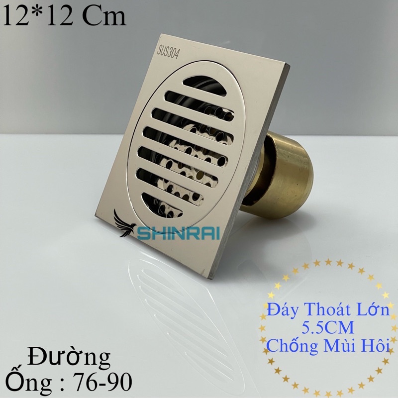 ( 12 * 12 Đáy Thoát lớn - Hàng Cao Cấp ) Ga Thoát Sàn , Thu Sàn , Phễu Thoát Nước Nhà Tắm SHINRAI INOX Chống Mùi Hôi
