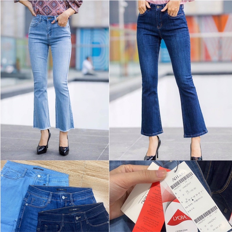 Quần Jean Nữ Bigsize Ống Loe 9 Tấc Xuất Hàn, Quần Bò Ống Bass Dáng Lửng, Vải Denim Co Giãn, Hách Dáng Che Khuyết Điểm