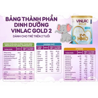 Sữa bột Vinlac Gold số 2 800g (Trên 24m)