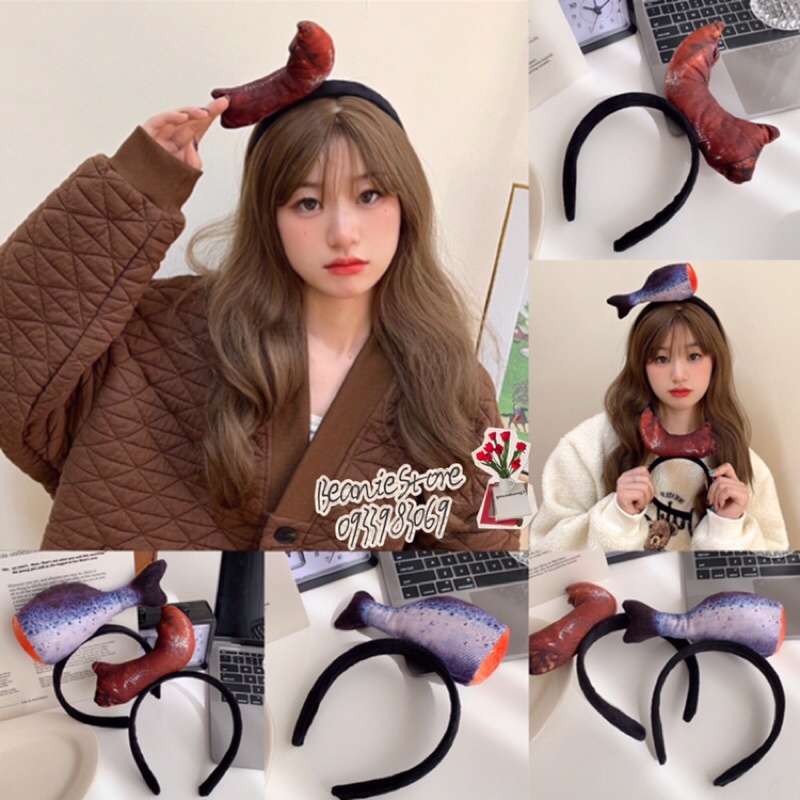 Bờm Cài Tóc Băng Đô Cute Ngộ Nghĩnh Vui Nhộn Hài Hước Hình Chân Giò, Cá Hồi