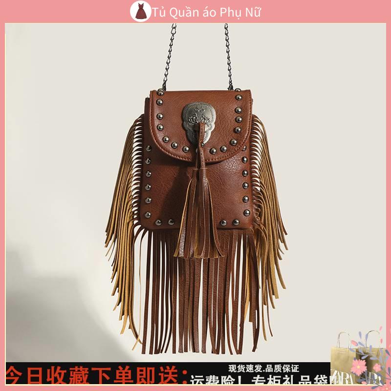 Balo Đeo Chéo Da Mềm Đính Đinh Tán Phong Cách Retro Cho Nữ