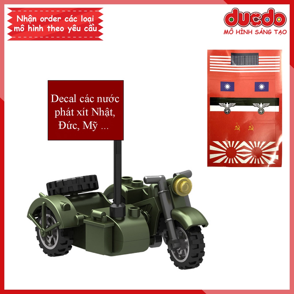 Xe Moto 3 bánh trang bị vũ khí của phát xít Đức, Nhật - Đồ chơi Lắp ghép Xếp hình Mô hình Mini Minifigures lính Army WW2