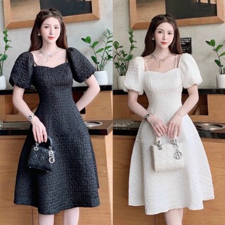 Đầm váy gấm dáng dài cổ vuông xinh dành cho nữ