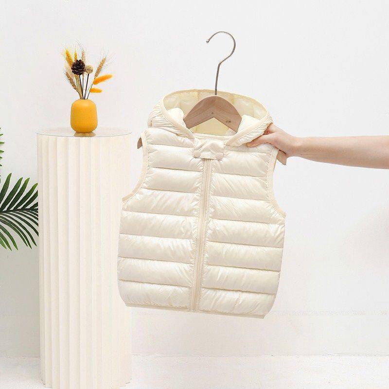Áo Khoác Phao Không Tay Có Nón Giữ Ấm Màu Trơn Thời Trang Thu Đông Phong Cách Mới Dành Cho Trẻ Em