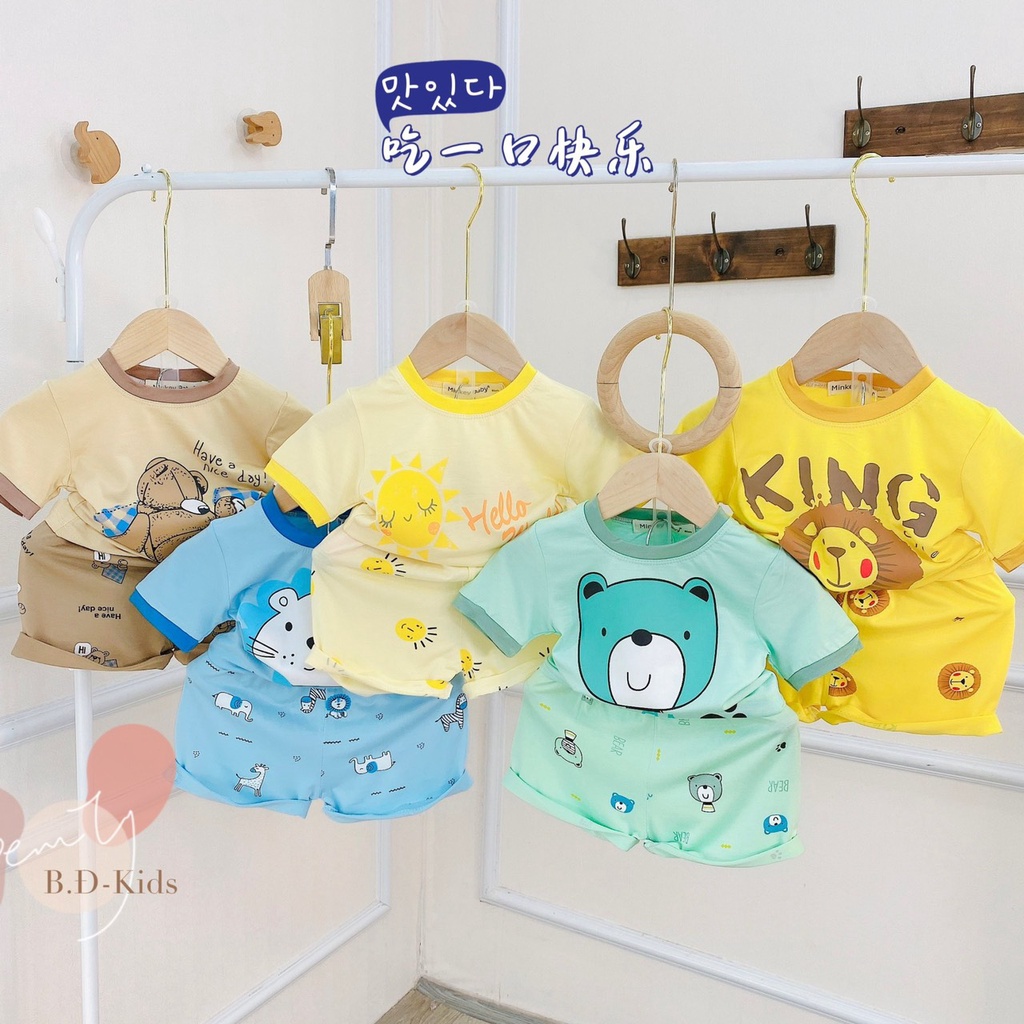 Đồ bộ thun lạnh cho bé trai bé gái cộc họa tiết, bộ quần áo trẻ em minkey mặc nhà cho bé 1 2 3 4 5 6 tuổi BC084