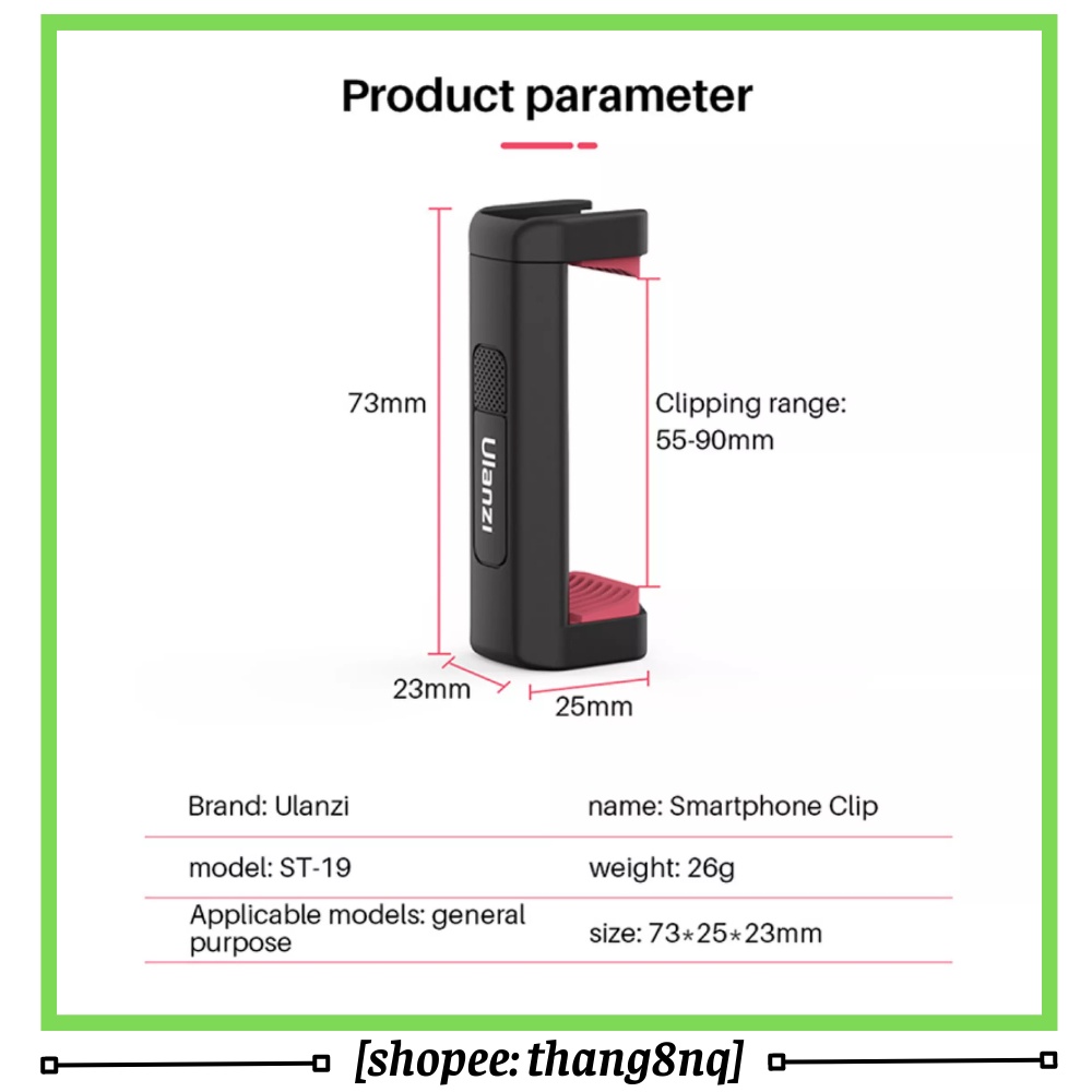 Giá kẹp điện thoại Ulanzi ST-19, tích hợp cold shoe gắn đèn led, micro làm vlog