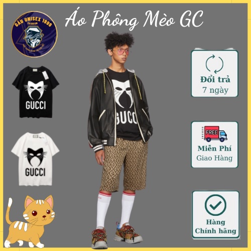 Áo Phông Mèo In Logo GC  Cổ Tròn Nam Nữ Mùa Hè - Áo Phông Mùa Hè Hottrend