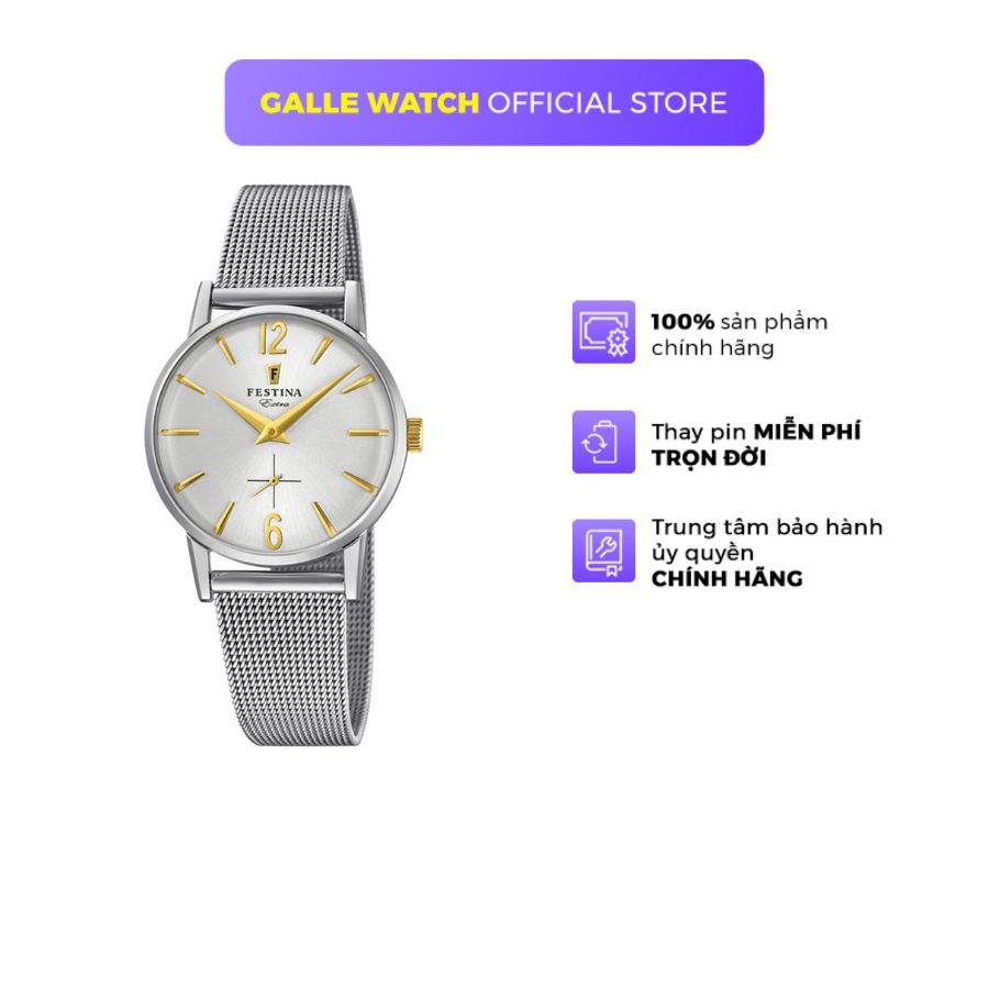 Đồng hồ nữ Festina Watch F20258/2 mặt kính cường lực, máy pin chống nước, dây thép đeo tay cao cấp chính hãng Thụy Sĩ