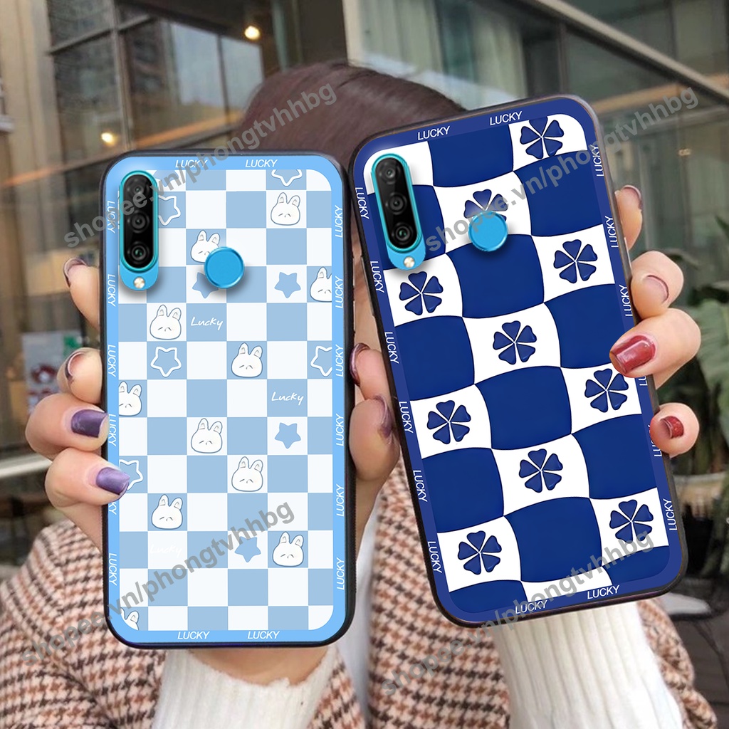 Ốp lưng Huawei Nova 4e / P30 Lite caro mẫu hoa trắng đen cực đẹp cute giá rẻ