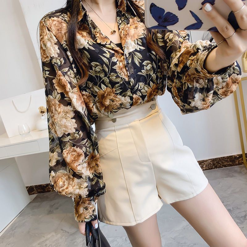 Áo Sơ Mi Chiffon Tay Dài Dáng Rộng In Họa Tiết Hoa Thời Trang Mùa Hè Xinh Xắn Cho Nữ