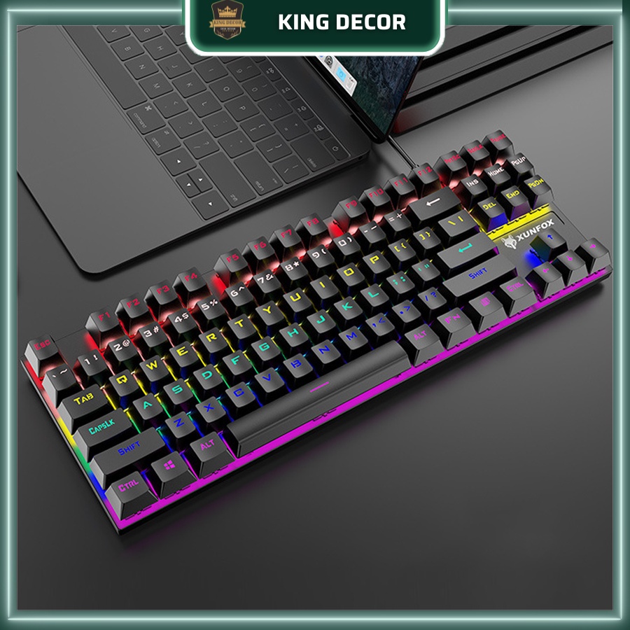 Bàn phím cơ gaming K80 Led Blue Switch 87 phím KingDecor kết hợp 10 chế độ màu khác nhau, Bàn phím chơi game cục xịn