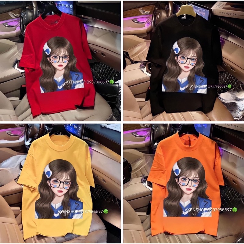 Áo Thun Chất Cotton 100% Loại 1 Mịn Mát In To Cao Cấp Cô Gái Cute Đeo Kính Kèm Video Thật