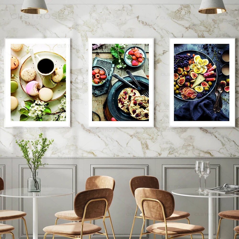 Tranh Vải Bạt Treo Tường In Hình Trái Cây Màu Macaron / Dâu Tây / Rau Củ Quả Trang Trí Nhà Bếp / Phòng Ăn