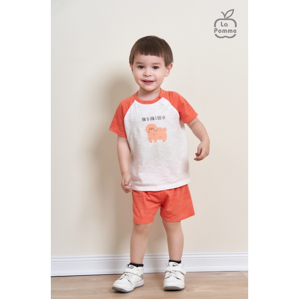 (MamanBébé chính hãng) Bộ đồ cộc tay La Pomme Raglan cún nhỏ - Xanh rêu