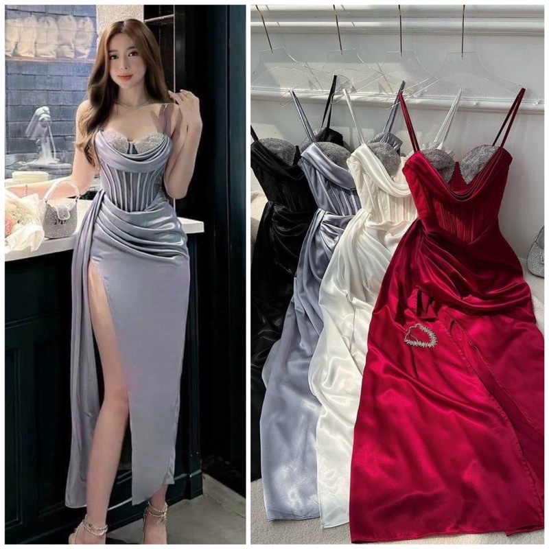 ĐẦM DẠ HỘI BODY XẺ ĐÙI NGỰC PHỐI KIM TUYẾN CAO CẤP