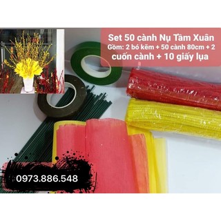 Set làm cành nụ tầm xuân chơi tết, Nụ tầm xuân làm từ kẽm nhung trang trí