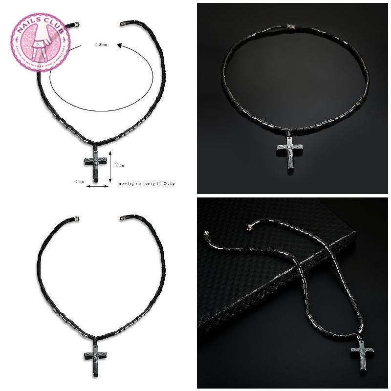 Vòng cổ Đá Hematite Màu Đen Từ Tính Mặt Thánh Giá Thời Trang Cho Nam Và Nữ