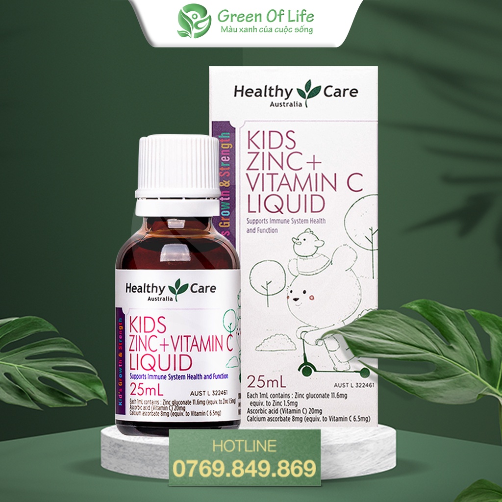 Siro kẽm Kids Zin c + Vitamin C Healthy Care Liquid 25ml Úc