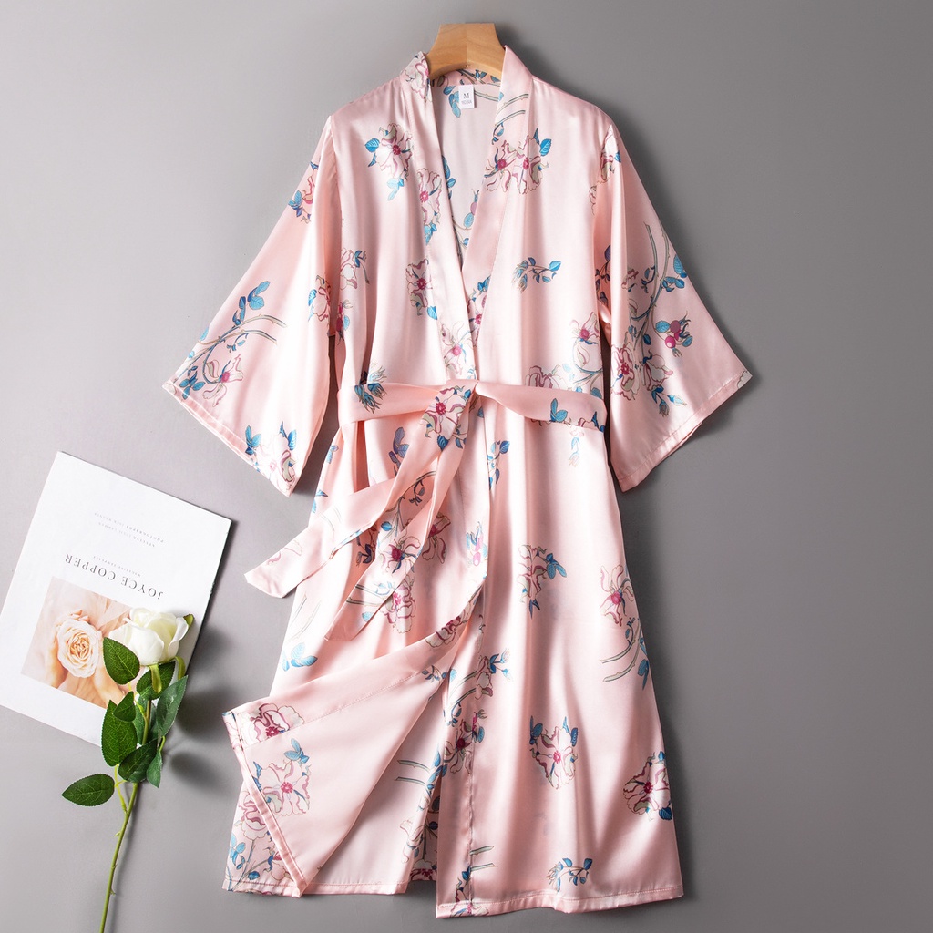 Áo Kimono Ngủ Lụa  Yukata Mặc Nhà  Áo Choàng Tắm IVY242