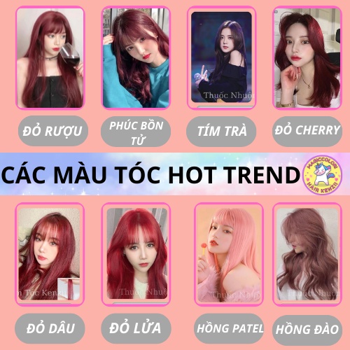 Thuốc nhuộm tóc màu Đỏ Rượu Vang - Đỏ Cherry - Nâu Hồng Đào - Tím Trà - Nâu Tím - Phúc Bồn Tử - Đen Tím - Nâu Đỏ