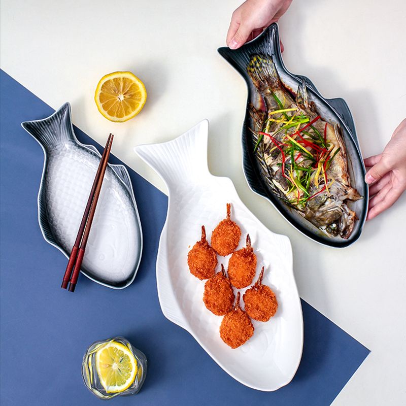 Japanese-Style Fish Plate Household Large Steamed Fish Plate Fish Plate Creative Fish-Shaped Plate/ 