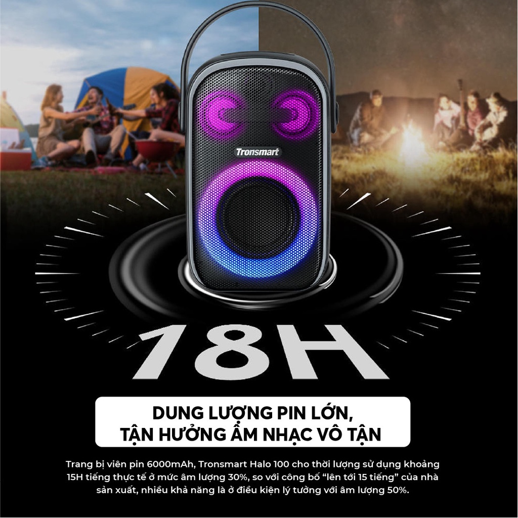 Loa Bluetooth 5.3 Karaoke mini di động TRONSMART HALO 100 SPEAKER – Đèn RGB ấn tượng -Bảo Hành 1 Năm.