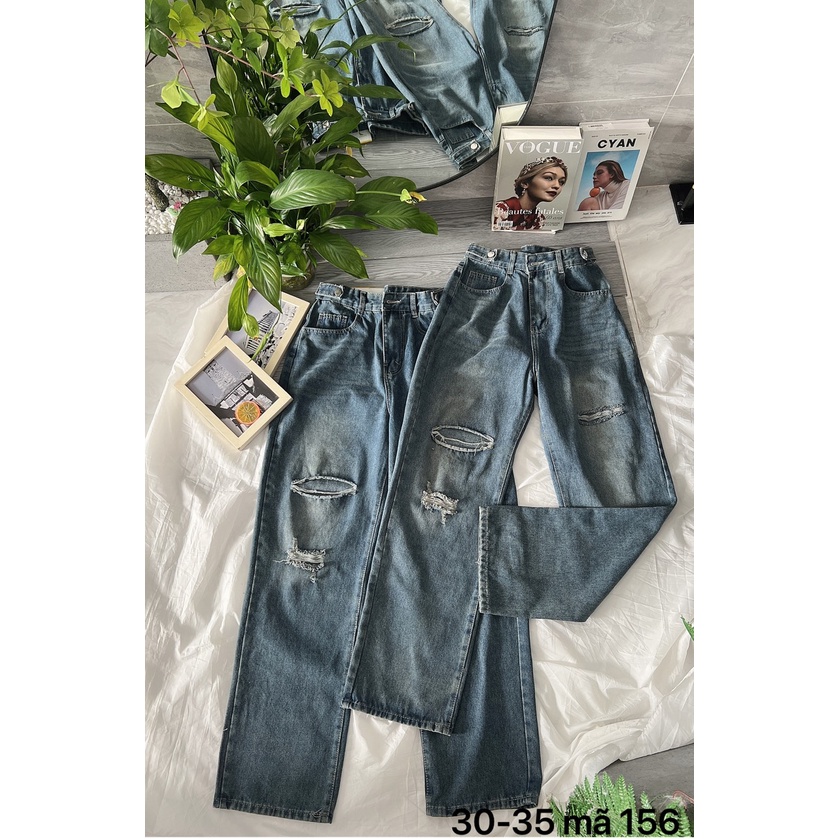 Quần ống suông rộng rách đùi Bigisze 55kg-90kg jean nữ rách thời trang bigsize 2KJean MS156
