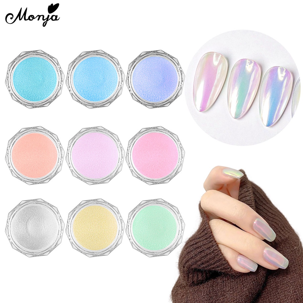 Bột phủ trang trí móng tay nghệ thuật MONJA 9 màu sắc holographic tráng gương tùy chọn DIY