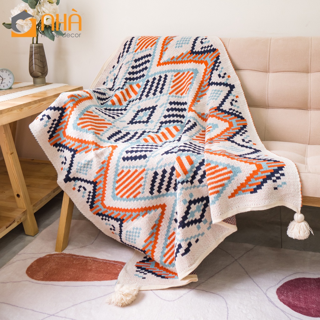 Chăn Đan Len Dệt Kim Boho Trang Trí Sofa