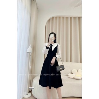 Váy xoè phối tay cổ lá