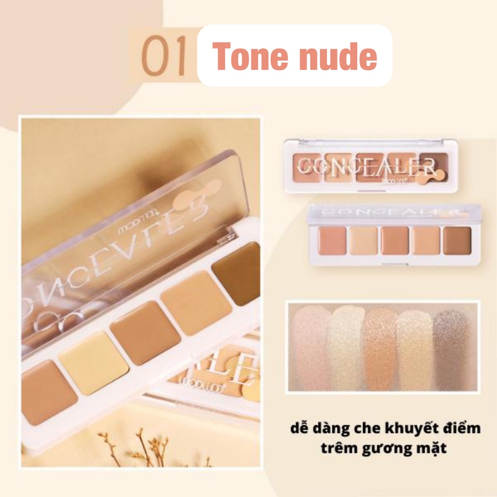 Kem che khuyết điểm Bảng phấn che khuyết điểm WODWOD 5 màu, độ che phủ cao, chống thấm nước