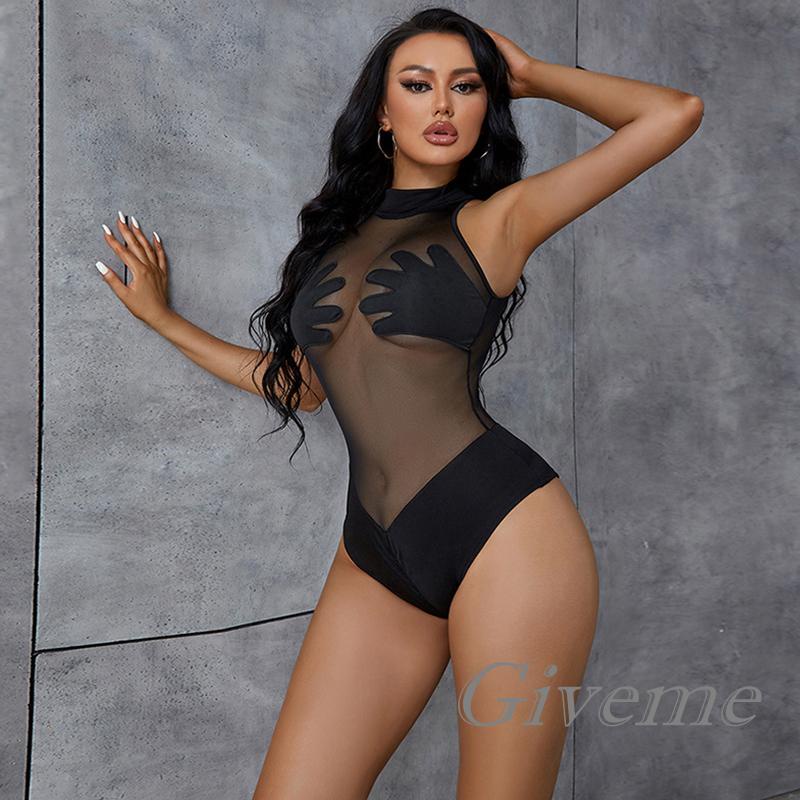 Áo Liền Quần Ren Lưới Màu Đen Quyến Rũ Cho Nữ