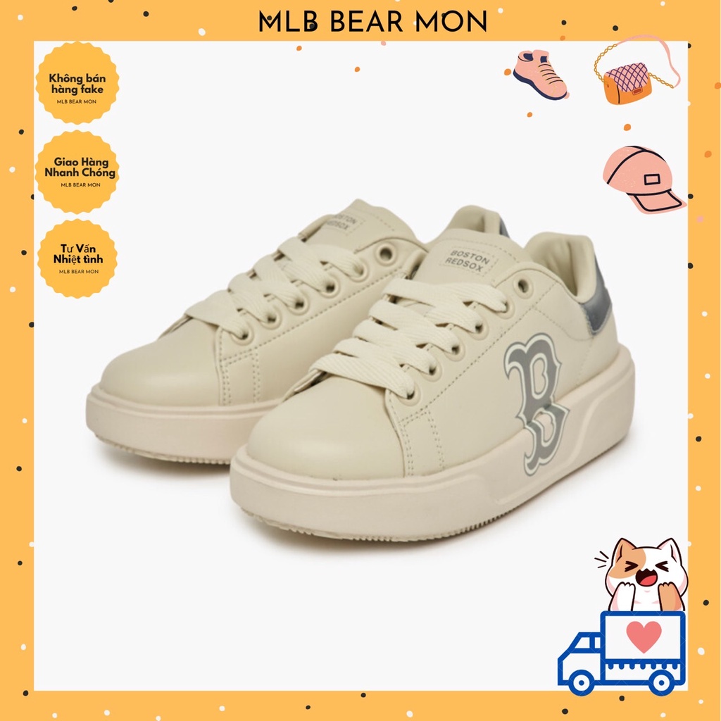 Giày MLB Chunky Classic A Boston Red Sox 3Asxccb3N-43Crs Màu Trắng logo chữ b màu xám viền gót xám
