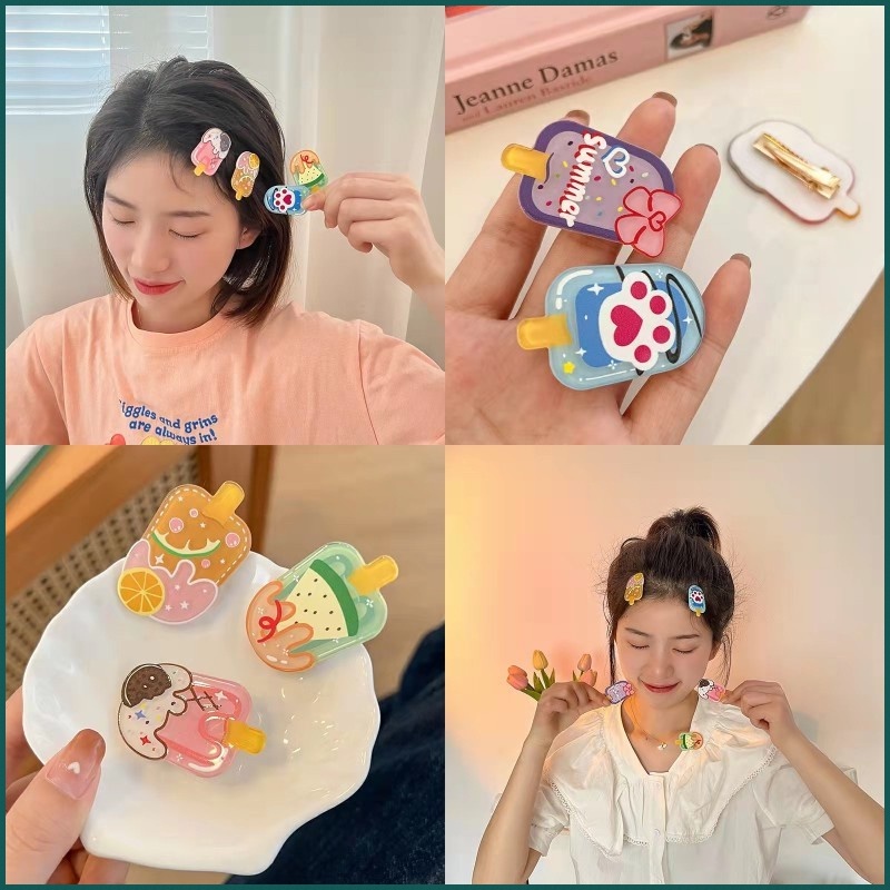Kẹp Tóc Mỏ Vịt Hình Cây Kem Hoạt Hình Dễ Thương Thời Trang Mùa Hè Cho Bé Gái