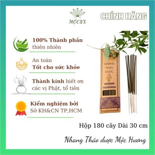 Nhang Thảo Dược Sạch, An toàn Thiên Nhiên Mộc Hương 30 cm, hôp 180 cây, Không gian nhỏ - Mộc8X