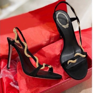 Sandal cao gót nhọn 10cm họa tiết rắn quai mảnh cao cấp