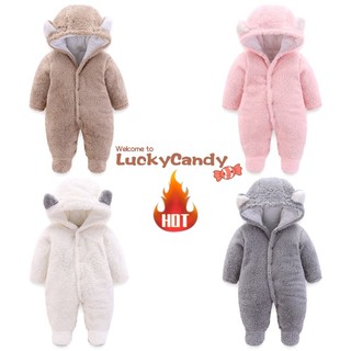 Bộ Áo Liền Quần Tay Dài Có Nón Hình Gấu Đáng Yêu Giữ Ấm Cho Bé